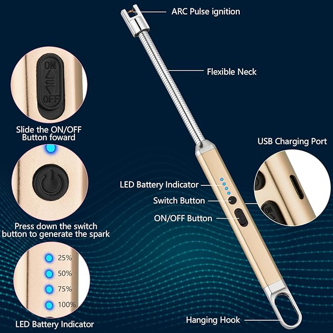 2 Pack Electric Candle Lighter, Birthday Christmas Stocking Stuffers Gifts for Women Mom Men Wife Sister, USB Arc Rechargeable Windproof Long Lighter for Candle BBQ Housewarming Gift Idals