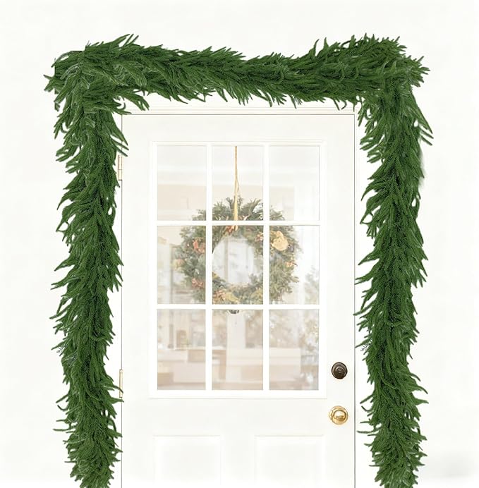12FT(2 * 6FT) Artificial Norfolk Pine Garland Real Touch Winter Pine Christmas Garland Faux Evergreen Greenery Garland for Fireplace Mantel, Table, Door Decor - Indoor/Outdoor Holiday Decoration