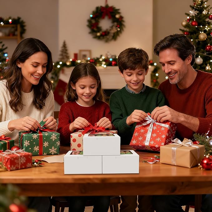 OAMCEG 50 PCS White Cupcake Boxes with Window, 6x6x3 Inch Cookie Boxes, Bakery Containers for Pastry, Dessert, Chocolate Strawberries, Treat Boxes with Stickers & Jute Twine