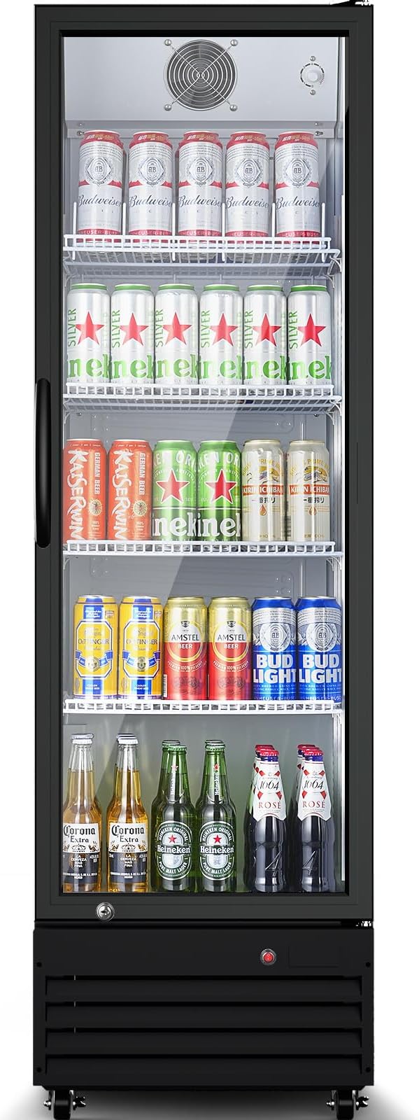 BODEGACOOLER Commercial Beverage Refrigerator with Glass Door,12.5 Cu.Ft Display Merchandiser Drink Refrigerator,Upright Commercial Bar Fridge,Display Drink Cooler with Soft LED Light