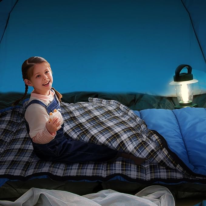 REDCAMP Kids Mummy Sleeping Bag for Camping, 3 Season Cold Weather Sleeping Bag Fit Boys,Girls & Teens, Blue/Rose Red
