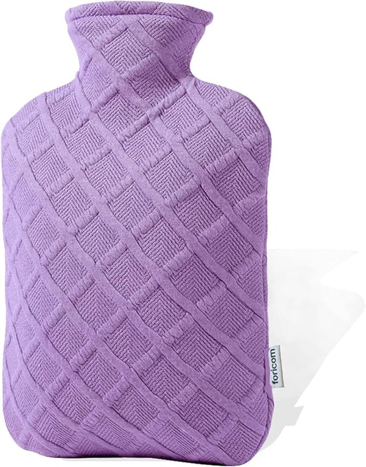FORICOM Hot Water Bottle with Cover,Extra Large Hot Water Bottles for Pain, Relief,Sleeping.Tummy.2Liter, (Lavender)