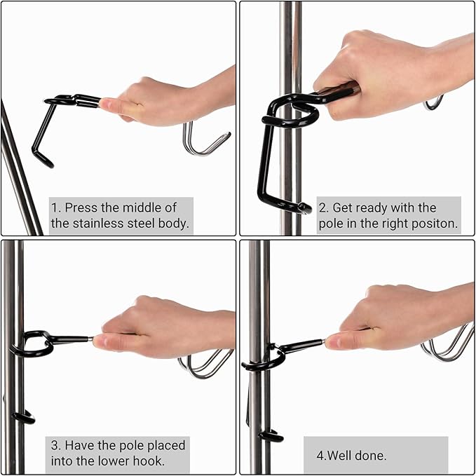 4 Pack Camping Lantern Hook Hangers, 10" Outdoor Lamp Hanger Stand, Stainless Steel Non-Slip Tent Light Pole Hook, Portable Water Bottle Holder Bracket for Camping Hunting Fishing Hiking