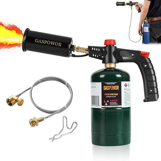 POWERFUL Grill Torch Charcoal Torch Lighter, Campfire Starter with stainless steel hose & hooks, Sous Vide,Kitchen torch,Grill & Cooking Propane Torch Charcoal Starter, BBQ Searing(Fuel Not Included)