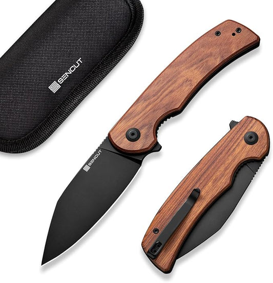 SENCUT Omniform Folding Pocket Knife for Men, Camping Knife with Guibourtia Wood Handle and 3.65" 9Cr18MoV Blade, Large EDC Knife for Outdoor S23064-3