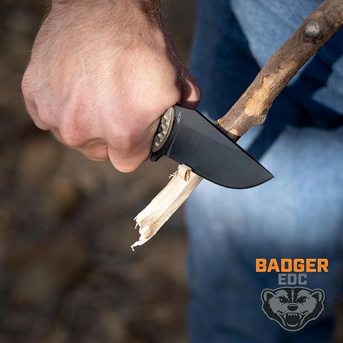 Off-Grid Knives - Badger EDC Folding Knife with Sandvik 14C28N Blade, Ball Bearing Pivot, G10 Scales, Grid-Lock, Ambidextrous Deep Carry Clip (Coyote)