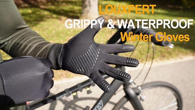 Winter Waterproof Gloves for Women: Water Proof Touch Screen Gloves for Men Running Hiking, Cold Weather Touchscreen Gloves for Phone Texting, Warm Snow Water Resistant Thermal Gloves Black