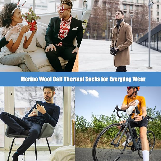WANDER Merino Wool Socks Men 3 Pairs Cushioned Calf Boot Socks Moisturing Wicking Everyday Thermal Crew Socks