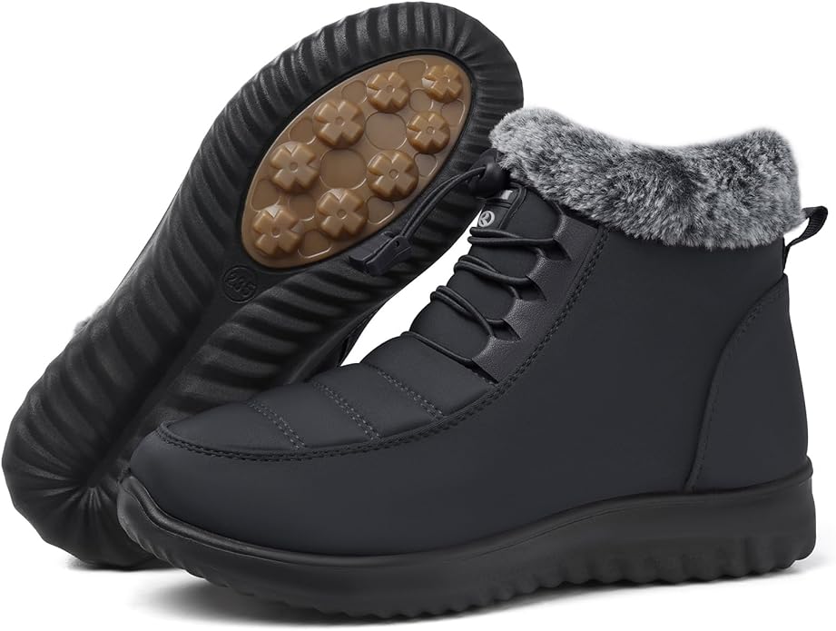 SHIBEVER Winter Boots for Women Snow: Fur Lined Warm Ankle Boots - Adjustable Water Resistant Outdoor Zipper Snow Shoes