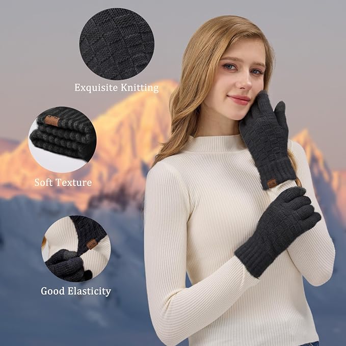 REACH STAR Winter Gloves for Women-Upgraded Touch Screen Elastic Thermal Knit Lining Warm Gloves for Cold Weather
