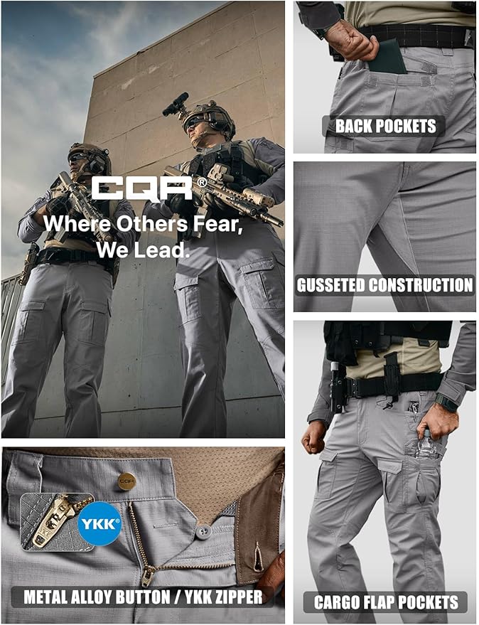 CQR Men's Flex Ripstop Tactical Pants, Water Resistant Stretch Cargo Pants, Lightweight EDC Hiking Work Pants