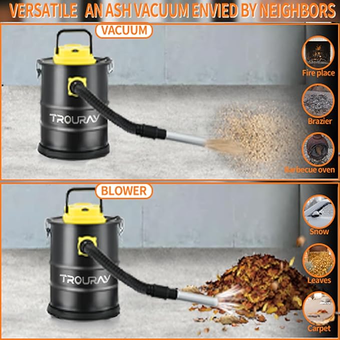 Ash Vacuum Cleaner,2.6 Gallon Heat-Resistant Lightweight Canister Vac Cleaners with 800W Powerful Suction and Blowing for Home