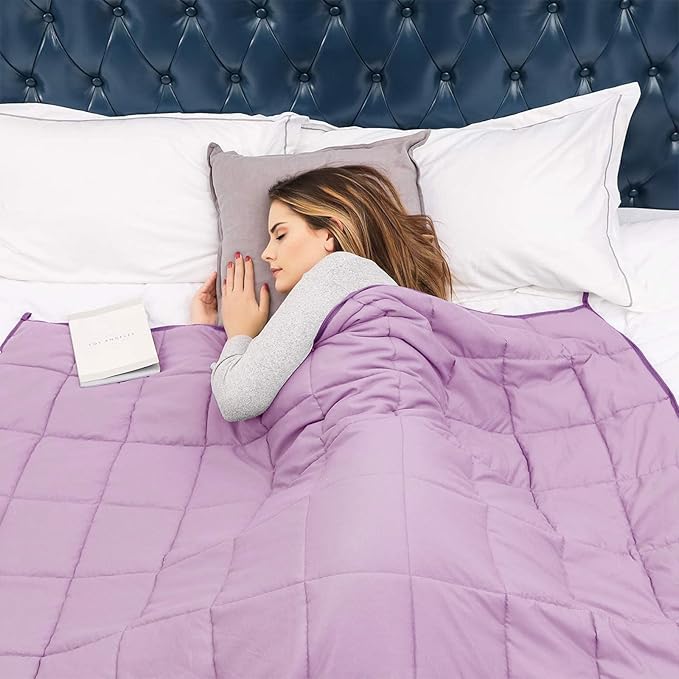 Weighted Blanket for Adults 20lbs, 48"x72" Twin Size, Cooling Heavy Blanket for 130-220lbs with Premium Glass Beads, Soft Thick Big Blankets for All-Season Sleeping Comfort Breathable, Purple