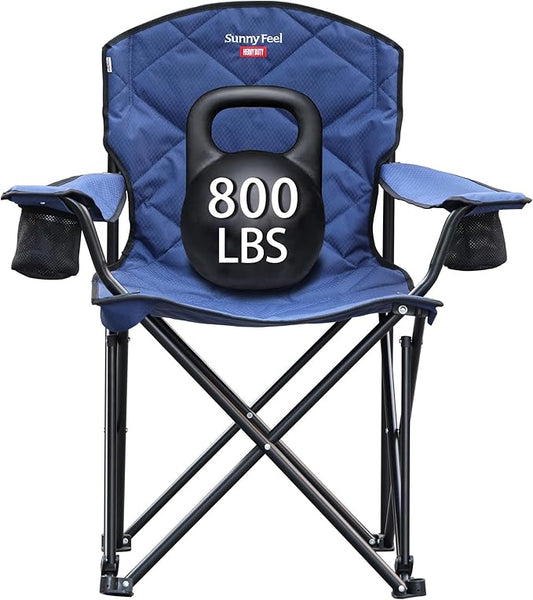 Sunnyfeel XXL Oversized Camping Chair Heavy Duty 800 LBS for Big Tall People Padded Portable Folding Quad Lawn Chairs with Armrest Cup Holder & Pocket for Outdoor/Travel/Picnic/Camp/Sports