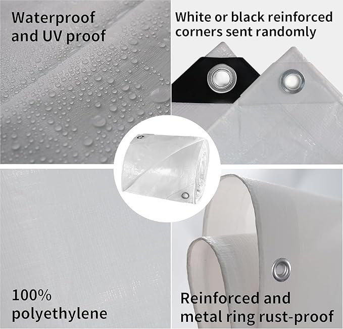TARPAL 12'x20' White Tarp Waterproof 7.5 mil Medium Duty All Purpose Poly Tarps Cover Waterproof,Snow Proof UV Protection,Rip and Tear Proof,Poly Tarpaulin