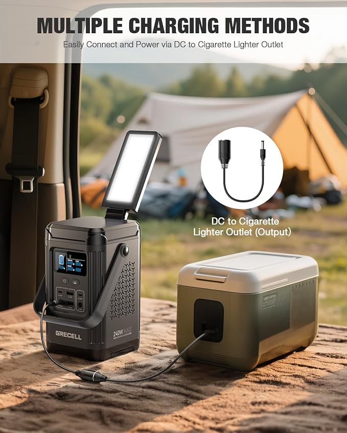 240W Portable Power Station 153.6WH Solar Generator, GRECELL LiFePO4 Battery Dual Way 100W PD, Portable Power Bank with Integrated Stand for Outdoors, Camping, Travel (No Wall Charger Included)