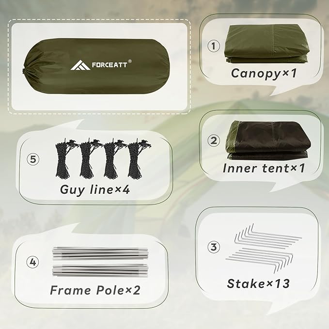 Forceatt Camping Tent 2/3/4 Person, Professional Waterproof & Windproof Lightweight Backpacking Tent Suitable for Outdoor,Hiking,Camping, Mountaineering and Travel