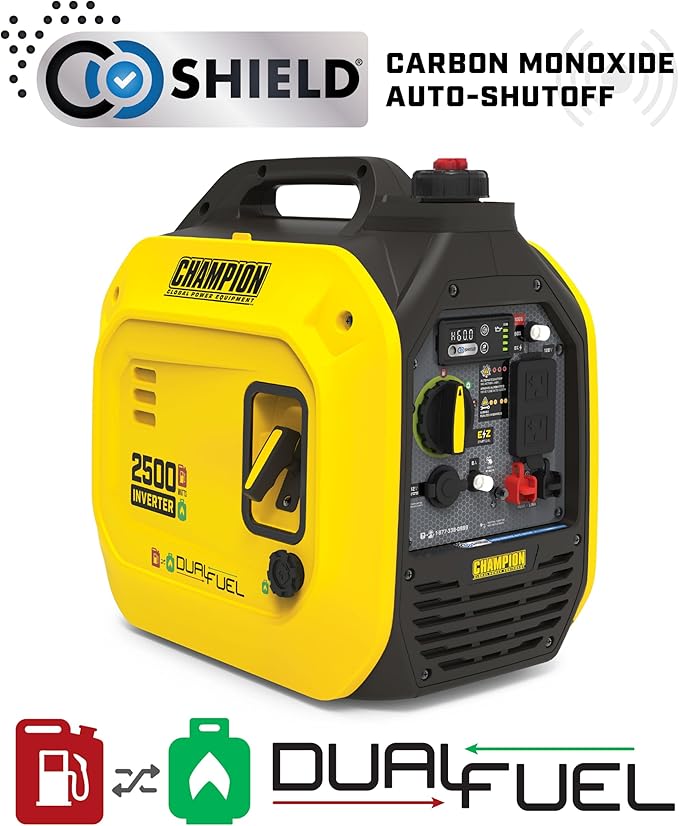 Champion Power Equipment 2500-Watt Dual Fuel Portable Inverter Generator with Quiet Technology and CO Shield