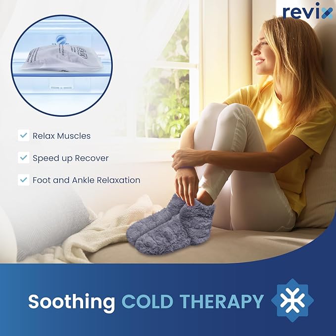 REVIX Microwavable Booties and Feet Warmers for Women & Men, Microwave Heated Foot Warmer with Flaxseed Moist Heat Therapy for Cold Feet, Gray, S/M
