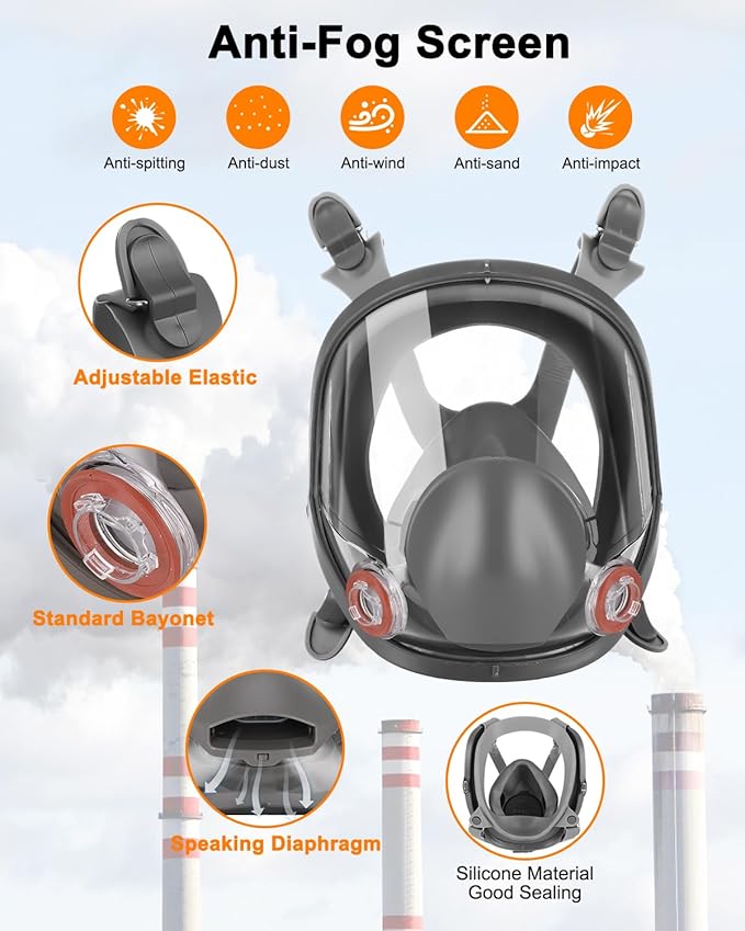 Full Face Respirator Mask with Filters 60921 & 2097, Gas Mask Against Dust, Organic Vapor, Paint, Welding, Chemicals, Epoxy Resin, Sanding, Woodworking