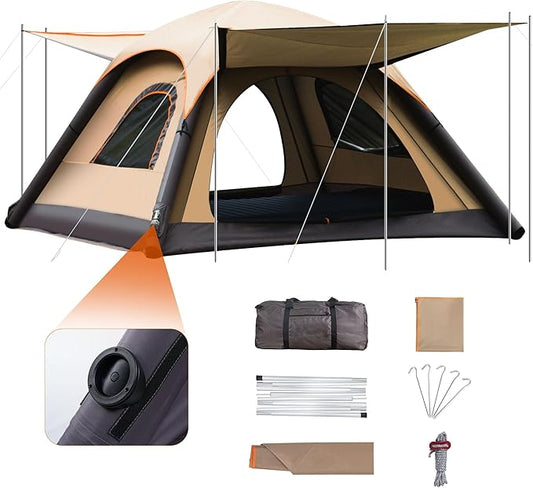 Automatic Large Tent for Camping 4 Person, Waterproof Tents for Camping, Windproof Inflatable Tents with Mosquito Screen Window, Camping Tent for Traveling, Beach