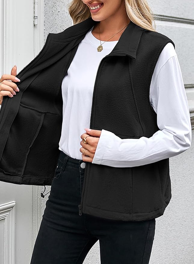 Dokotoo Women's Full Zip Polar Fleece Vest Warm Winter Sleeveless Cardigan Lapel Collar Sherpa Coat Outerwear with Pocket