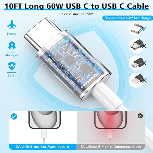 [Apple MFi Certified]Long 10Foot USBC to USBC Cable Fast Charging for iPhone 17/16e/15,3Pack 20W Fast Apple Phone Charger Block 10FT Type C Cord for iPhone 17 Air/17/16/15 Pro/Pro Max/iPad Pro/AirPods
