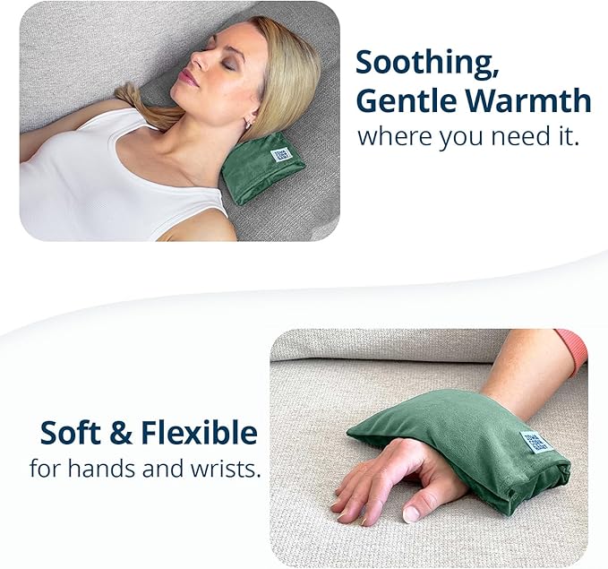 Mini - Microwavable Heating Pad & Reusable Cold Pack - Weighted Heating Pad for Cold Hands, Sore Neck, Achy Wrists - 4” x 8” - 1 lb (Jade Green)
