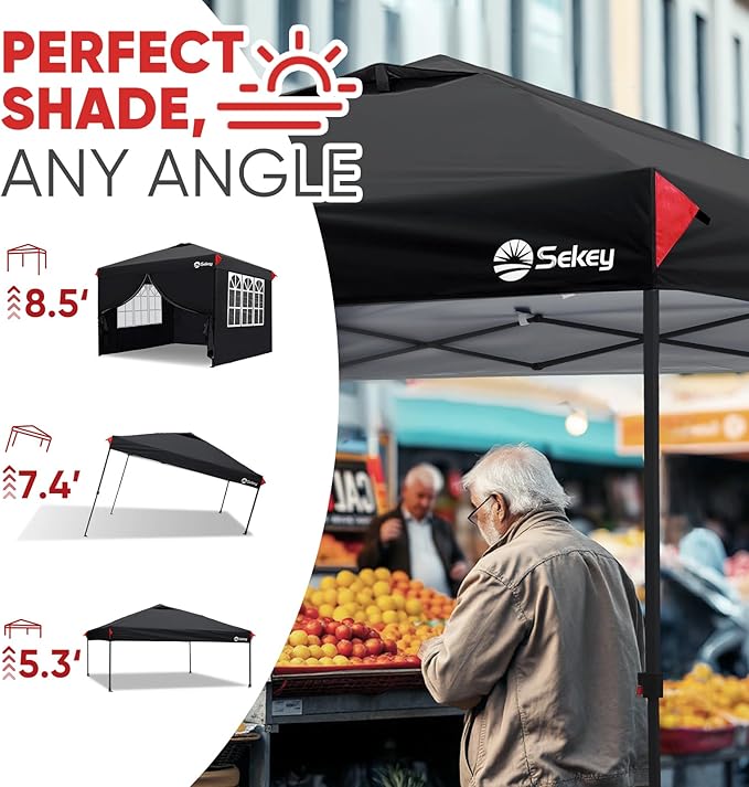Sekey 10x10 Pop Up Canopy with 4 Sidewalls, One Push Setup Instant Outdoor Gazebo, Instant Easy Up Canopy with UPF50+ Top, 4 Weight Bags for Events, Beach, Patio, Camping