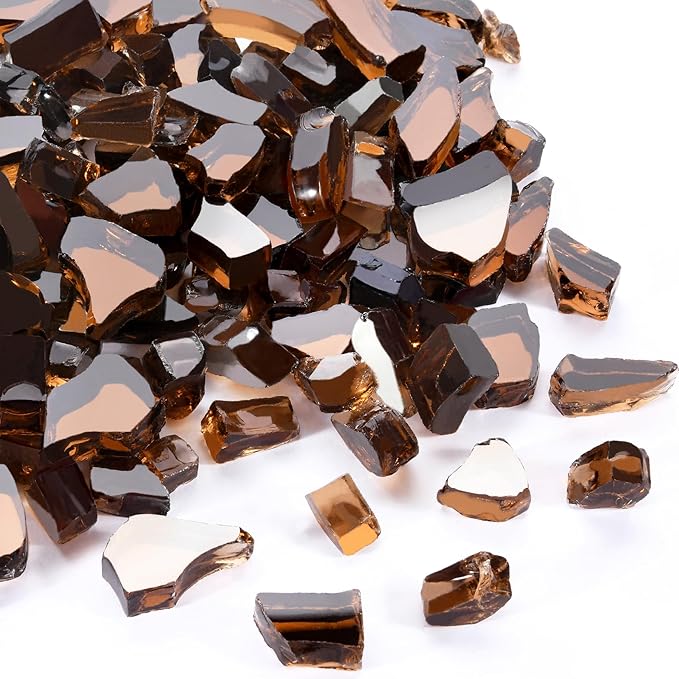 20 Pounds Fire Pit Glass, Copper Reflective Tempered Glass Rocks, High Luster, Fit for Natural and Propane Fire Pit Table, Fireplace and Landscaping