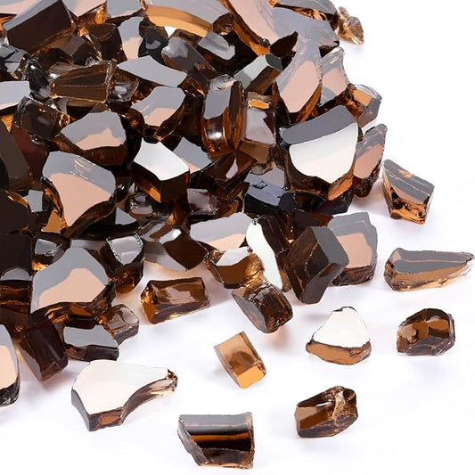 10 Pounds Fire Pit Glass, Copper Reflective Tempered Glass Rocks, High Luster, Fit for Natural and Propane Fire Pit Table, Fireplace and Landscaping