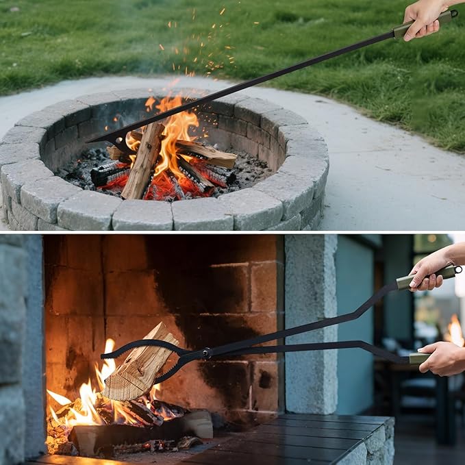 Stanbroil 40" Firewood Tongs and Fire Poker Set, Large Campfire Tongs Tool Set for Fireplace and Camping Fire Pit Wood Stove Indoor & Outdoor Use