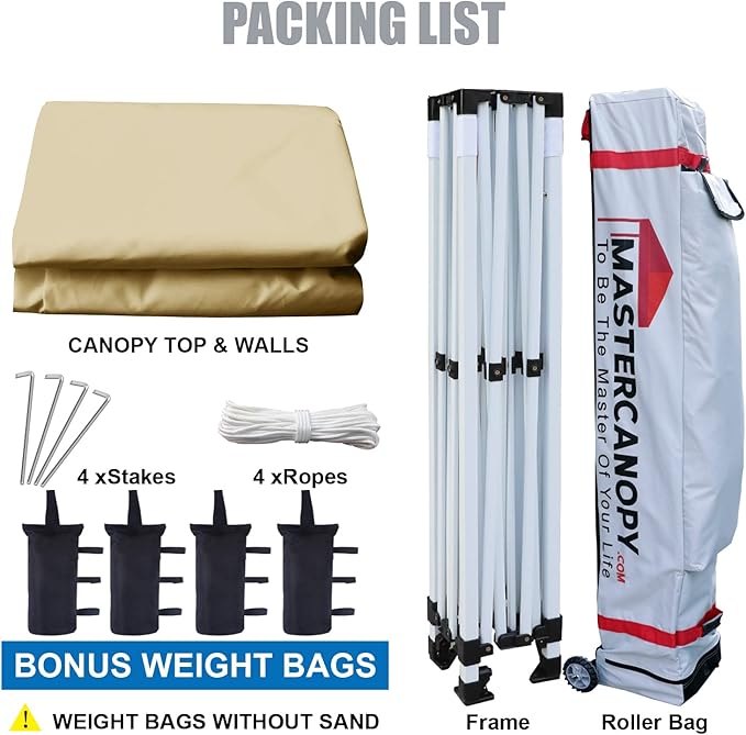 MASTERCANOPY Heavy Duty Pop-up Canopy Tent with Sidewalls (10x15,Beige)