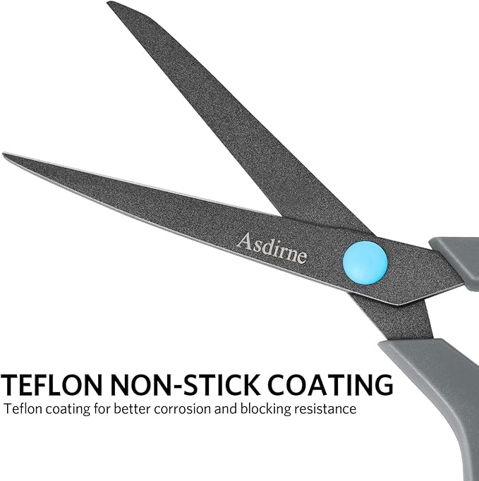 Scissors, Teflon Coating All Purpose Scissors, Non-Stick Stainless Steel Blades, Ergonomic Semi-Soft Rubber Grip, Great for Craft, Office, School, Set of 4, 10"/8.5"/6"/5", Blue&Gray