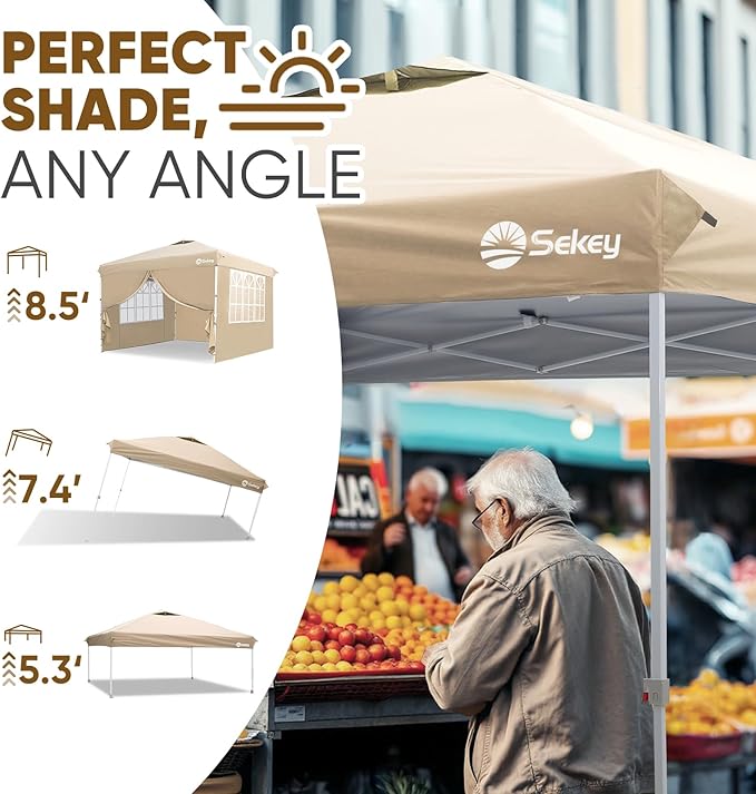 Sekey 10x10 Pop Up Canopy with 4 Sidewalls, One Push Setup Instant Outdoor Gazebo, Instant Easy Up Canopy with UPF50+ Top, 4 Weight Bags for Events, Beach, Patio, Camping