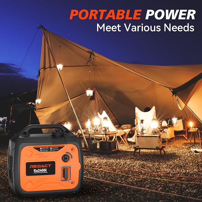 2400 Watts Portable Inverter Generator - Small Gasoline Powered for Home Backup, Camping, RV, Tailgating & Emergencies with CO Protection, Eco Mode, Recoil Start, Parallel Capable
