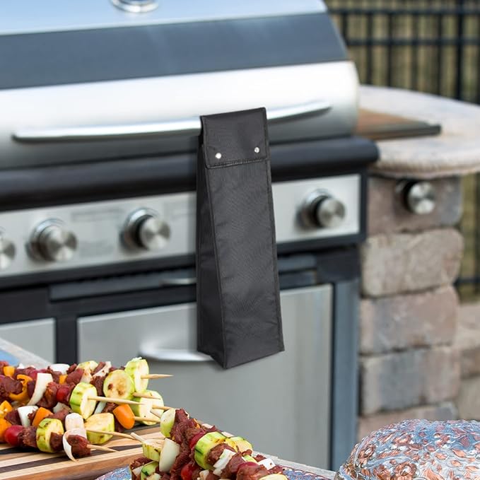 Grill Utensil Storage Bag BBQ Tool Storage Bags Barbecue Hardware Tool BBQ Utensil Holder Pouch Oxford Cloth Accessory Foldable for Camping Hiking(1 Pcs,Black)