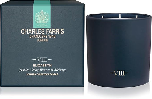 Charles Farris Luxury Scented Candle – 3 Wick, Hand-Poured, Long Lasting, Clean Burning, 640g / 22.5oz, Up to 80 Hour Burn, Made in England – Orange Blossom, Jasmine, Green Mulberry – Elizabeth