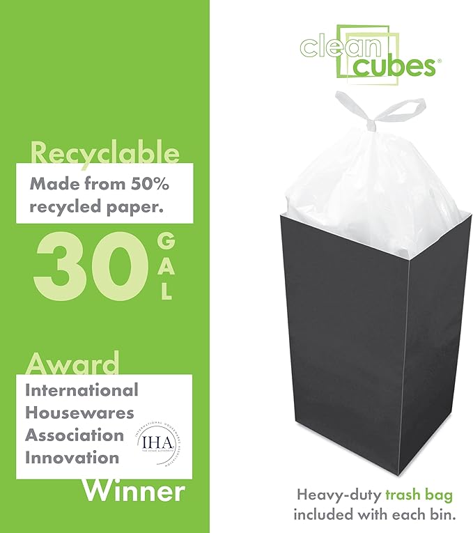 30 Gallon Disposable Pop-Up Trash Cans (3-Pack) with Fitted Bags – Foldable Garbage & Recycling Bins for Parties, Events & Kitchen (Black, 30" H x 14" W x 17" D)