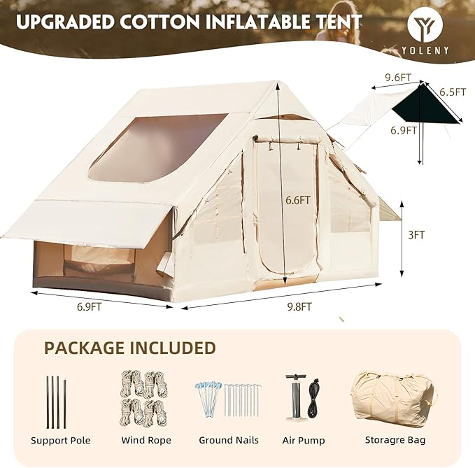 YOLENY Inflatable Camping Tent for 4-6 Person, Easy Setup Portable Water-Resistant Cabin Tent with Mesh Windows & Pumps