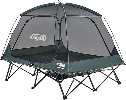 Kakadu Camping Tent Cot, 2 Person, Quick Setup, Folding, Compact, Elevated Tent with BlockOut Rain Fly, Awning Poles, Ultra-Fine Mesh Windows, and Carry Bag