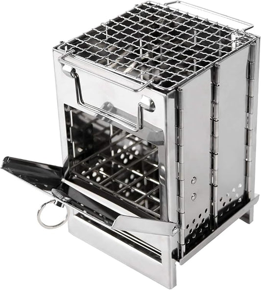 REDCAMP Wood Burning Folding Camp Stove Stainless Steel Grid, Portable Collapsible Backpacking Stove Survival Rocket Stove for Outdoor Tent Camping Hiking Picnic BBQ, Samll