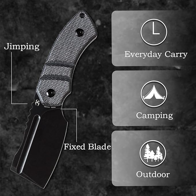 KANSEPT Knives Korvid S Fixed blade Hunting Camping Hiking Knife with 2.9''14C28N Cleaver Fixed Blade and Black Micarta Handle, Kydex Sheath for Men Women Everyday Carry G2030A1
