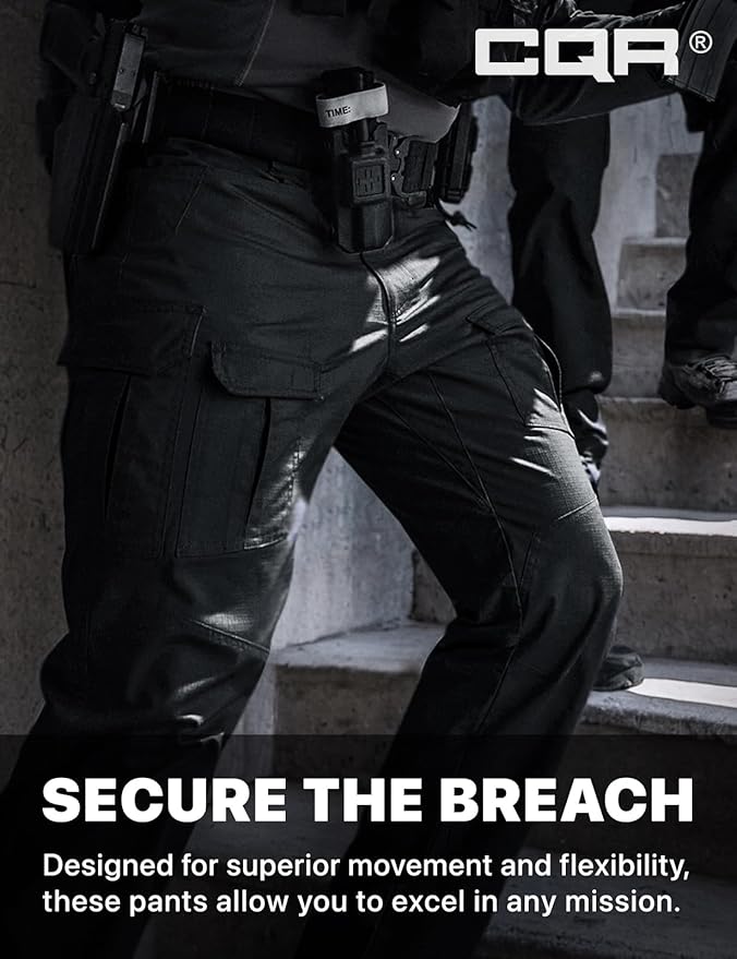 CQR Men's Flex Ripstop Tactical Pants, Water Resistant Stretch Cargo Pants, Lightweight EDC Hiking Work Pants