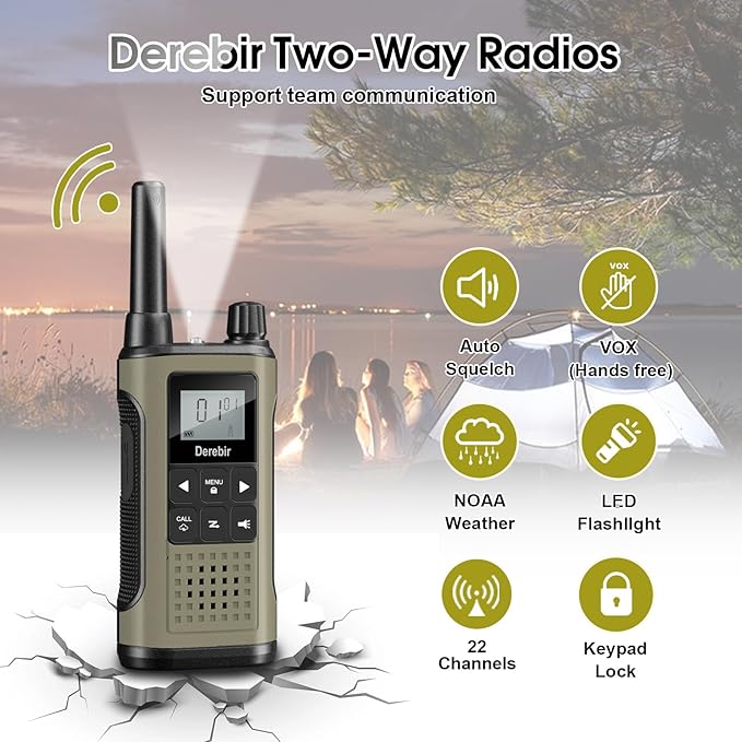 Walkie Talkies Long Range for Adults-2 Pack Rechargeable Walkie Talkies 22 FRS Channels 2-Way Radios with NOAA Weather Alert,VOX,Flashlight and 1500mAh Li-ion Battery for Family Camping Hiking