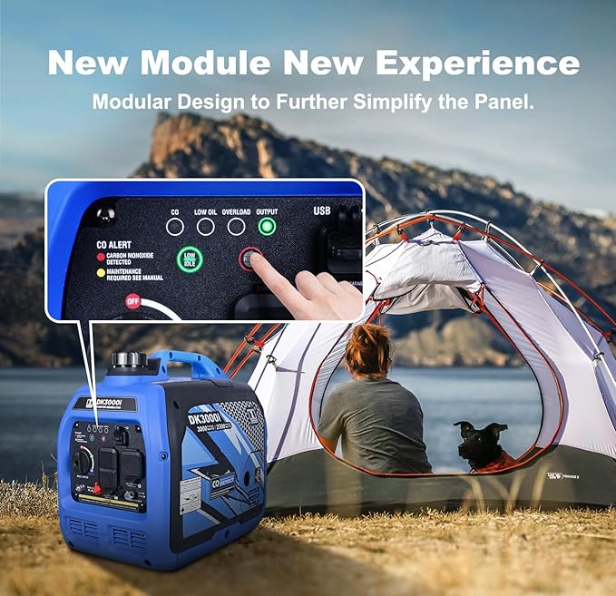 DK 3000W Inverter Generator, Gas Powered, Portable & Quiet, Long Run Time, CO Alert, for Backup Outdoor RV Trailer Car Camping (DK3000i)