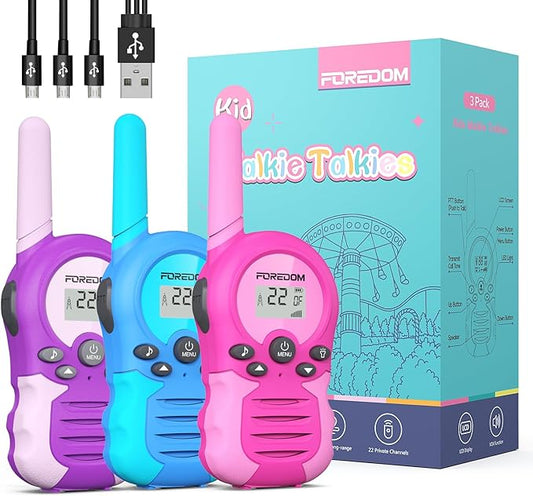 FOREDOM Rechargeable Walkie Talkies for Kids Walkie Talkies Long Range for Boy & Girl Age 3 to 12 Year Old Birthday Toys - 3 Pack