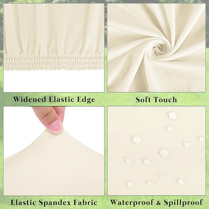 8 Foot Table Cover Fitted 10 Pack Picnic Elastic Tablecloth for Rectangle Tables Waterproof Stretch Washable Folding Indoor Outdoor Spandex Table Cloth for Parties Banquet Camping (Beige,30" x 96")