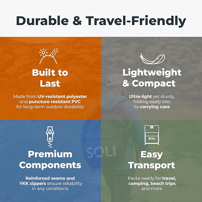 SOLI Inflatable Shade Air Canopy - Quick Self-Inflating Sun Shelter with Air Pump, UPF 50+ Sun Protection, Travel-Friendly, Stable Anchors for Beach, Camping & Backyard Use (Cool Grey) - 10 ft