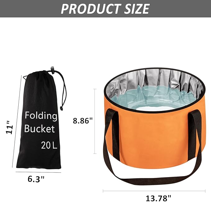 Foot Bath Basin 20L Collapsible Bucket, Portable Foot Soak Tub Feet Soaking Bucket for Outdoor Travel, Camping, Fishing(Orange)